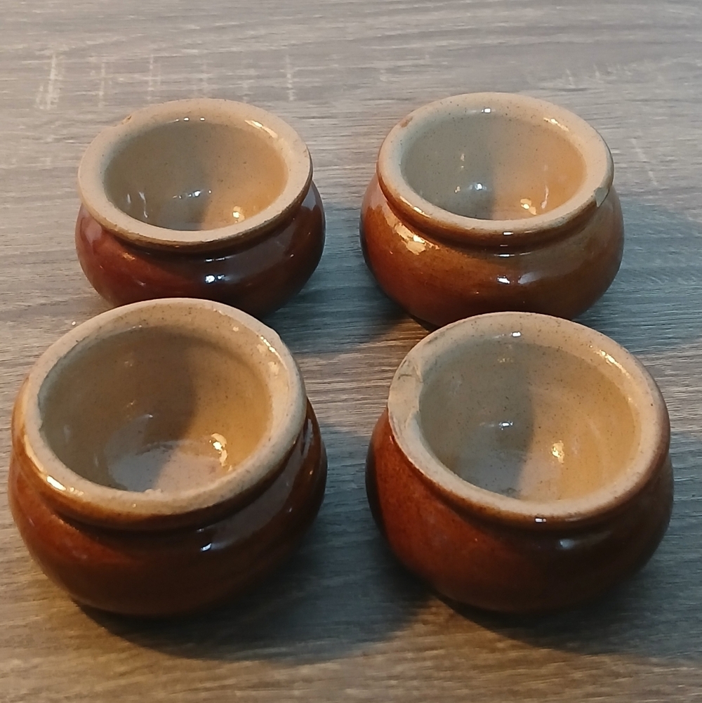 Pearsons of Chesterfield Small Brown Pottery Butter Pot Salt Celler Set of 4